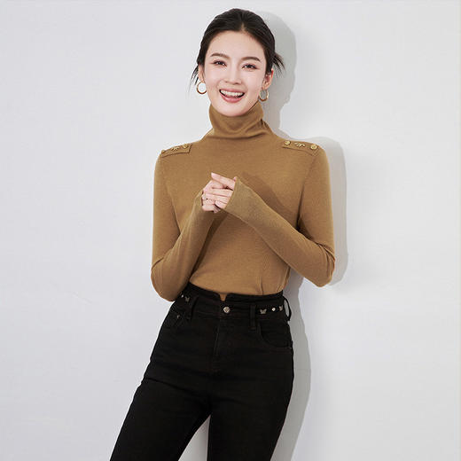 【高货wl】全新升级【铂金会员183/天猫249/差价66】(11209) 洛诗琳秋冬法式时尚洋气设计感双肩金属扣高领针织衫上衣 商品图1