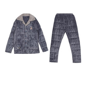 都市丽人男士加厚夹棉套装家居服长袖长裤法兰绒夹棉秋冬睡衣FHT1C4