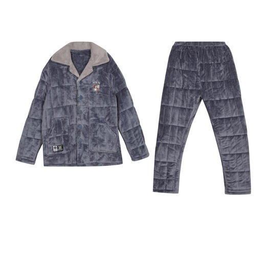 都市丽人男士加厚夹棉套装家居服长袖长裤法兰绒夹棉秋冬睡衣FHT1C4 商品图0