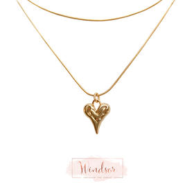 LHWINDSOR 原创设计双层蛇骨融心项链浪漫主义爱心金银色