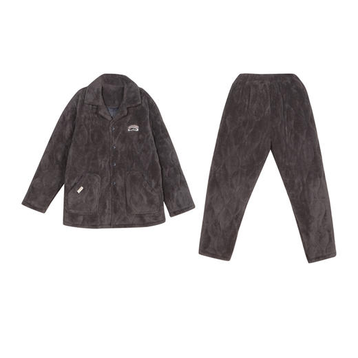 都市丽人男士加厚夹棉套装家居服长袖长裤法兰绒夹棉秋冬睡衣FHT1C3 商品图0