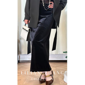 LILIAN ZHANG——定制、法式复古优雅丝绒高腰气质长半裙  2403015