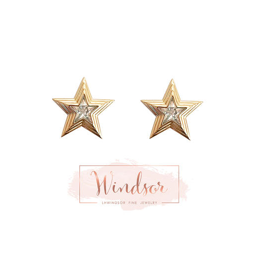 LHWINDSOR  星星耳钉复古百搭镶嵌星闪耀耳 商品图0
