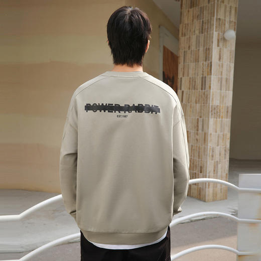 gxgjeans男装秋季灰绿色字母印花休闲圆领套头卫衣男 商品图2
