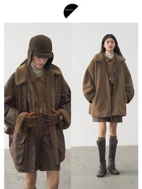 半圆/D24401561/翻领工装两面穿羊羔毛外套