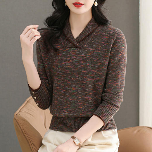 CC-103-97838小翻领花纱女式毛衣2024秋冬新款羊毛针织打底衫厚年轻妈妈上衣 商品图1