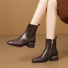 【预售5天】百搭时装靴秋冬季新款靴子圆头粗跟女靴金属扣花朵小皮靴牛皮短靴HY&H3544 商品缩略图0