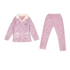 都市丽人女士加厚夹棉套装家居服长袖长裤法兰绒夹棉秋冬睡衣LHT1H1