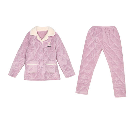 都市丽人女士加厚夹棉套装家居服长袖长裤法兰绒夹棉秋冬睡衣LHT1H1 商品图0