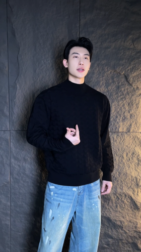 MY174新款男士暗纹半高领长袖宽松日系风格高级感纯色针织百搭