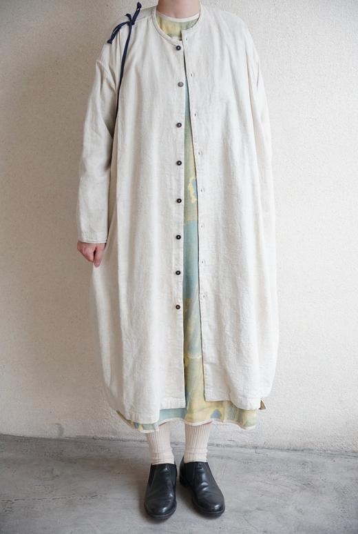 Mittan 丝棉麻混纺纽扣长袖无领连衣裙(OP-11) 商品图2