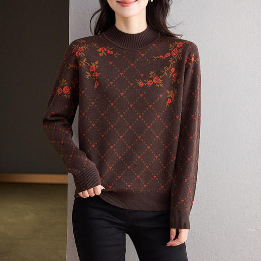 CC-CJ-566半高领毛衣女2024秋冬新款提花洋气宽松羊毛针织打底上衣 商品图1