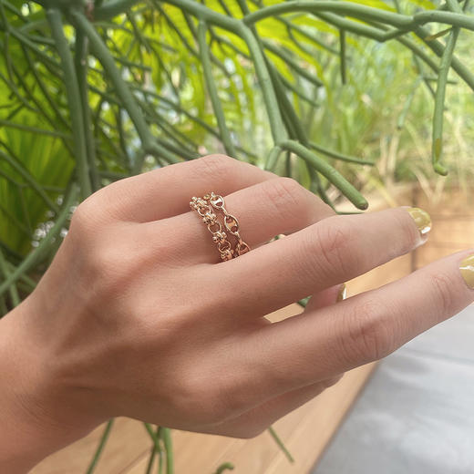 LHWINDSOR 双层花链戒指ins层次感链条叠加组合戒指复古轻奢开口戒 商品图2