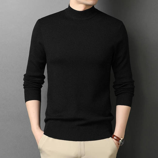 半身缘男装 秋冬贴身半高领保暖针织打底内搭毛衫08602 商品图1