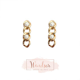 LHWINDSOR 链条水滴珍珠耳环高级感长款气质耳坠ins潮耳饰