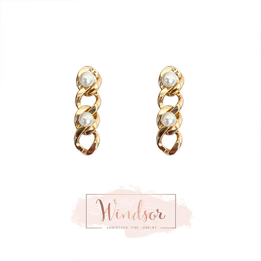 LHWINDSOR 链条水滴珍珠耳环高级感长款气质耳坠ins潮耳饰 商品图0