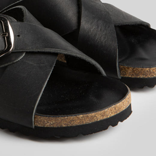 ROMI STUDIO休闲百搭 时尚外穿交叉单扣平底黑色软木拖鞋 S3331 商品图2