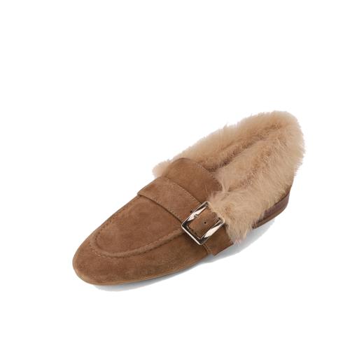 西村名物2024新款女秋冬季外穿高级感厚底一脚蹬小香风加绒毛毛鞋T24DM46661 商品图5