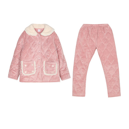 都市丽人女士加厚夹棉套装家居服长袖长裤法兰绒夹棉秋冬睡衣LHT1G3 商品图0