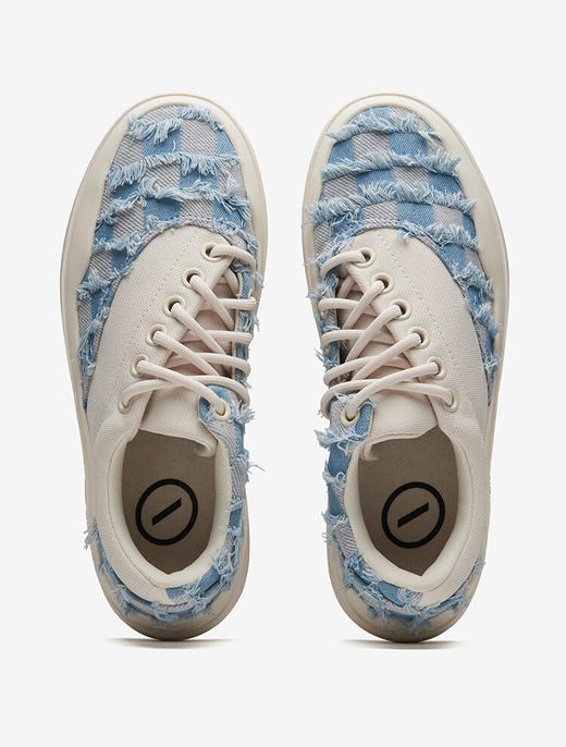 SENZU BEAN男鞋夏季透气SZB休闲鞋流苏牛仔布料防滑低帮平板潮鞋 蓝格流苏-白 商品图3