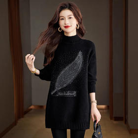 CC-JDS-8921新款秋冬大码慵懒风中长款半高领毛衣女宽松显瘦针织衫上衣厚