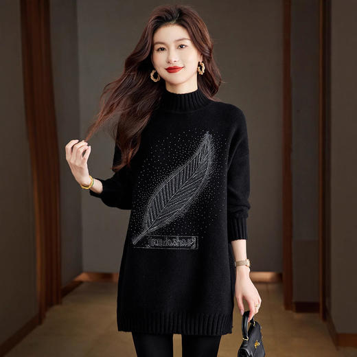 CC-JDS-8921新款秋冬大码慵懒风中长款半高领毛衣女宽松显瘦针织衫上衣厚 商品图0