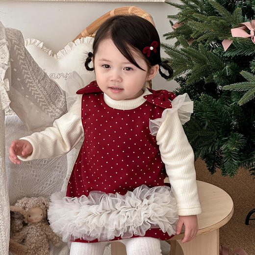 【女宝宝背心裙，迷人波点拜年服！】女宝宝冬装背心裙 秋冬新款婴幼儿洋气波点拜年服 女童周岁生日礼服-QQ 商品图2