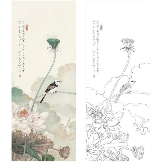 任重花鸟荷花工笔画白描底稿《秋风来了》临摹勾线高清打印稿RD19 商品图0
