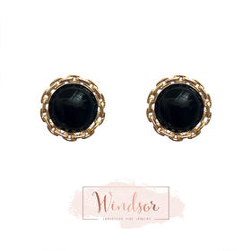 LHWINDSOR Girlboss黑色古董感链条耳钉圆形简约链条包边小巧耳饰