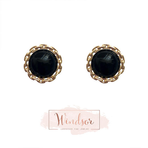 LHWINDSOR Girlboss黑色古董感链条耳钉圆形简约链条包边小巧耳饰 商品图0