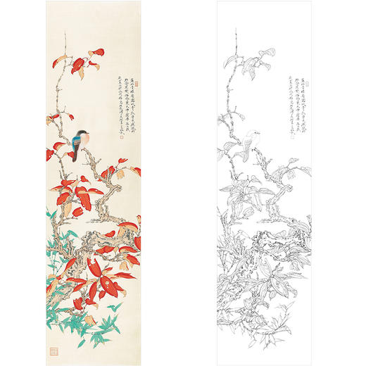 任重花鸟条屏工笔画白描底稿《青秋芳色》临摹勾线高清打印稿RD29 商品图0