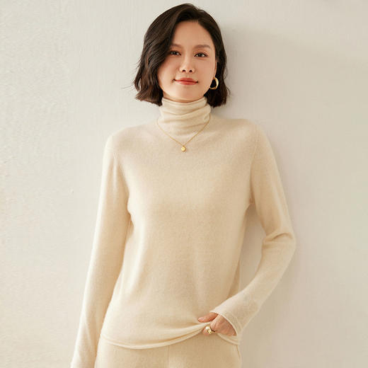 【自】全新升级【铂金会员275/天猫379/差价104】(15025) 洛诗琳卷边堆堆领山羊绒打底衫秋冬新款简约百搭套头针织衫 商品图1