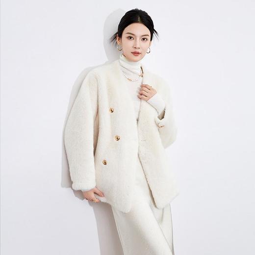 【高货wl】全新升级【铂金会员330/天猫439/差价109】(13633) 洛诗琳新款气质V领简约时尚保暖皮毛一体长袖貂绒大衣外套 商品图3