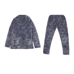 都市丽人男士加厚夹棉套装家居服长袖长裤法兰绒夹棉秋冬睡衣FHT1C2