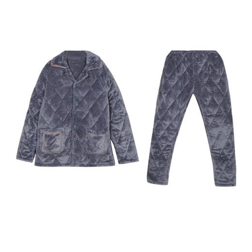 都市丽人男士加厚夹棉套装家居服长袖长裤法兰绒夹棉秋冬睡衣FHT1C2 商品图0