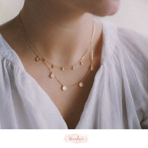 LHWINDSOR 贝壳浪花双层项链耳环高品质复古风项链耳环 商品图1