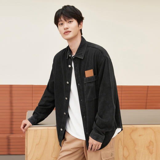 gxgjeans男装 秋季刺绣印花衬衣深灰色长袖牛仔衬衫男 热卖衬衫 JE1030108A 商品图1