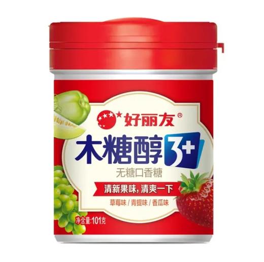 好丽友木糖醇3+无糖口香糖草莓青提香瓜味101g 商品图0