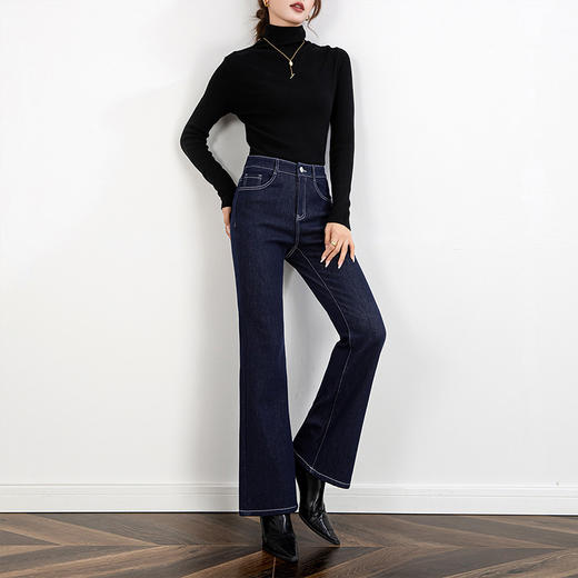 【高货rg】全新升级【铂金会员220/天猫289/差价69】(12949) 洛诗琳2024冬季新款高腰加绒显瘦修身微喇牛仔长裤女 商品图0