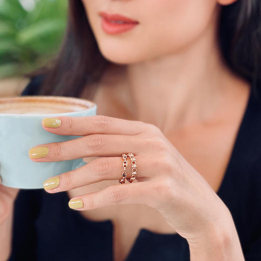 LHWINDSOR 双层花链戒指ins层次感链条叠加组合戒指复古轻奢开口戒 商品图1