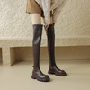 【预售7天】真皮厚底过膝靴女秋冬拼接长靴显瘦弹力瘦瘦靴高筒棕色骑士长筒靴KYD&KK7480 商品缩略图0