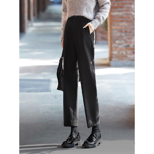 【五折购】熙世界毛呢裤子女直筒宽松2025秋冬新款休闲西装裤高腰九分烟管裤 商品图2