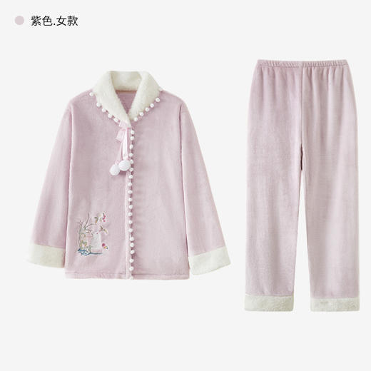 特价！秋冬法兰绒国风汉服加厚新中式保暖家居服套装精美刺绣珊瑚绒睡衣女士 商品图4