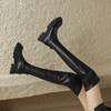 【预售7天】真皮厚底过膝靴女秋冬拼接长靴显瘦弹力瘦瘦靴高筒棕色骑士长筒靴KYD&KK7480 商品缩略图1