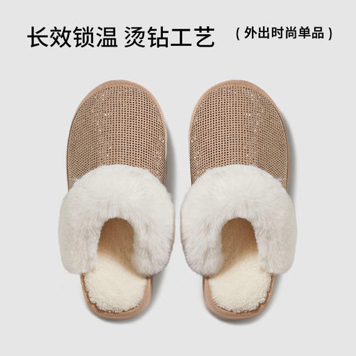【秒杀】朴西星辰棉拖鞋女厚底增高冬季保暖烫钻毛绒拖鞋可户外 商品图1