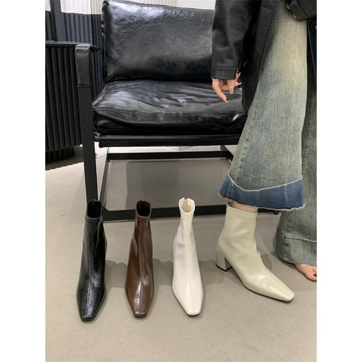 服饰鞋包-方头粗跟棕咖啡色小短靴子女士法式复古通勤秀气马丁鞋靴 商品图1