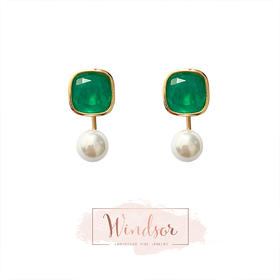 LHWINDSOR 湖水云边配色耳环绿水晶贝珠耳环简约气质珍珠耳饰
