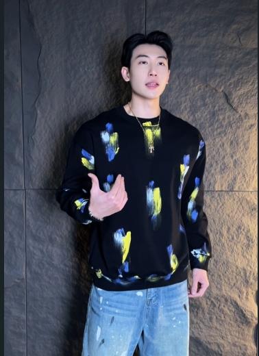 新款潮流复古几何图案手绘印染宽松时尚圆领休闲长袖卫衣 商品图0