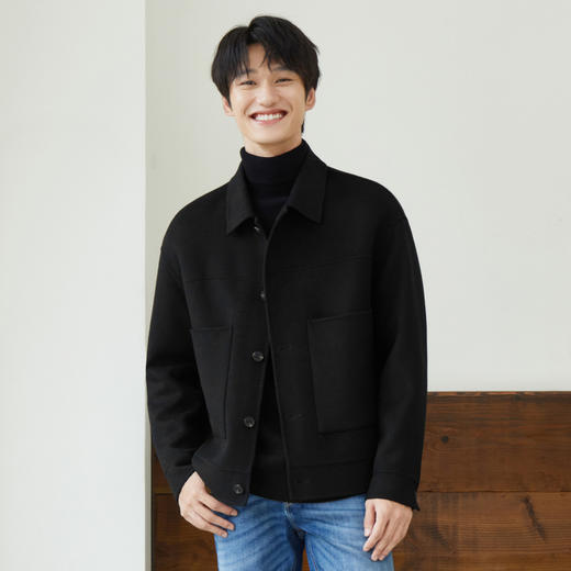 gxg.jeans男装冬季翻领黑色毛呢夹克绵羊毛夹克外套男 商品图1