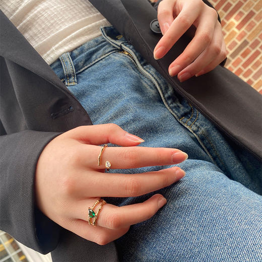 LHWINDSOR  原创设计简约设计感弯曲细竹节戒指小水滴细竹节戒指 商品图2